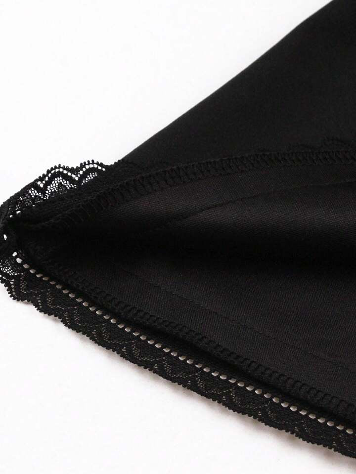CM-DS187411 Women Elegant European Style Mesh Stitching Short Sleeve Mid-Length Dress - Black
