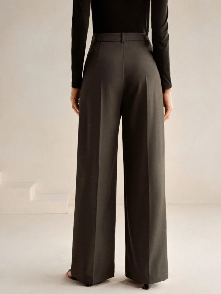 CM-BS888663 Women Elegant Seoul Style Asymmetrical Draping Cross-Wrap Pockets Straight-Leg Pants - Gray