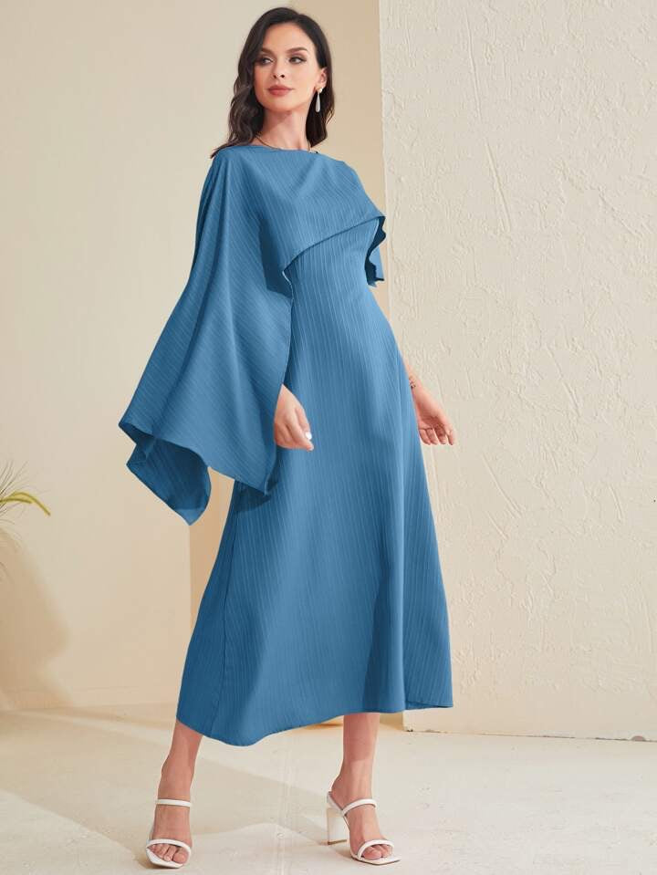 CM-DS558705 Women Casual Seoul Style Solid Asymmetrical Foldover Dress - Blue