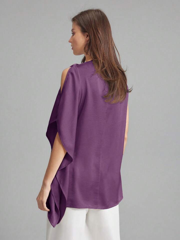 CM-TS460506 Women Casual Seoul Style Asymmetrical Neck Sleeveless Metal Button Asymmetric Sleeveless Top - Purple