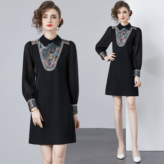 CM-DY000027 Women Elegant European Style Ribbon Transparent Sleeve Mini Dress - Black