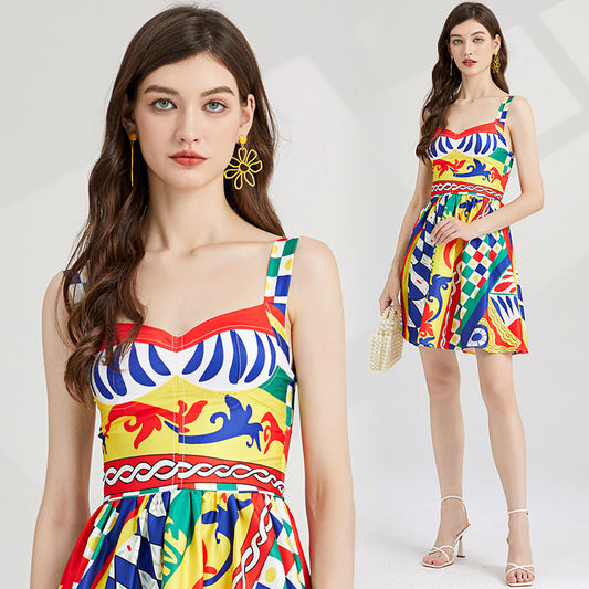 CM-DY000335 Women Elegant European Style Sleeveless High Waist A-Line Dress