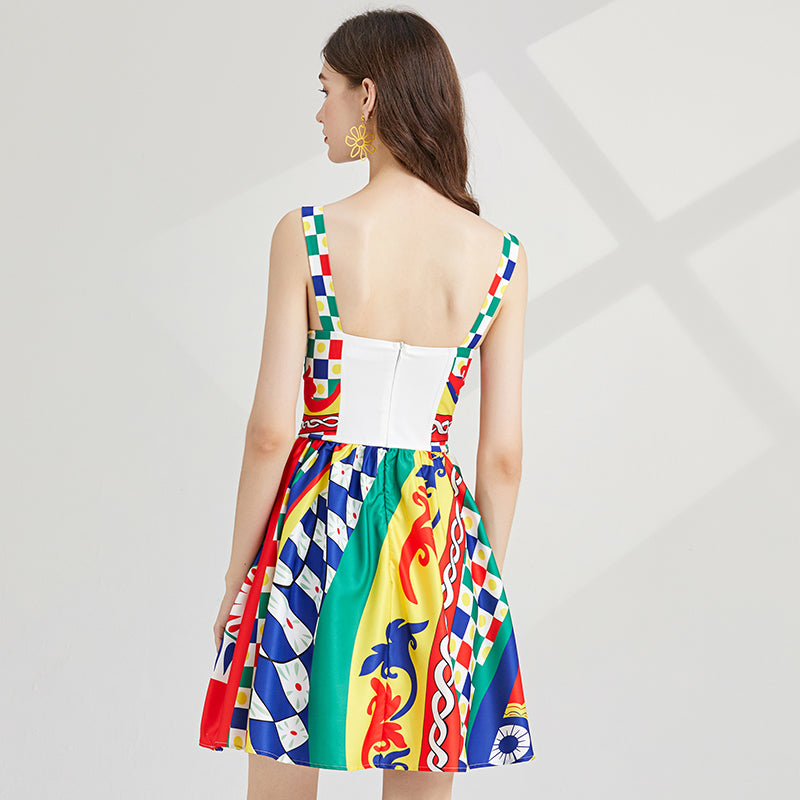CM-DY000335 Women Elegant European Style Sleeveless High Waist A-Line Dress