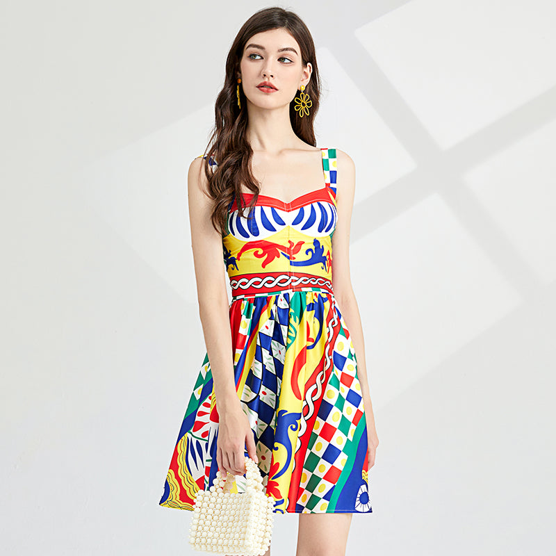 CM-DY000335 Women Elegant European Style Sleeveless High Waist A-Line Dress