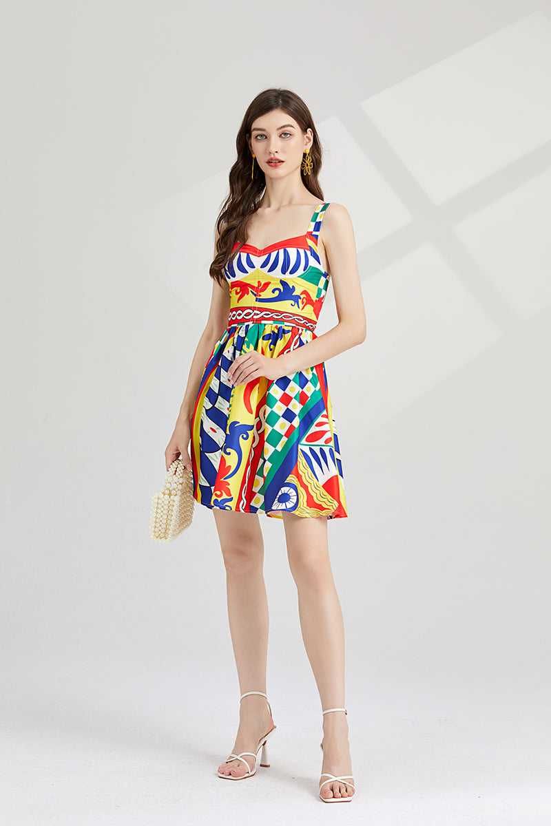 CM-DY000335 Women Elegant European Style Sleeveless High Waist A-Line Dress