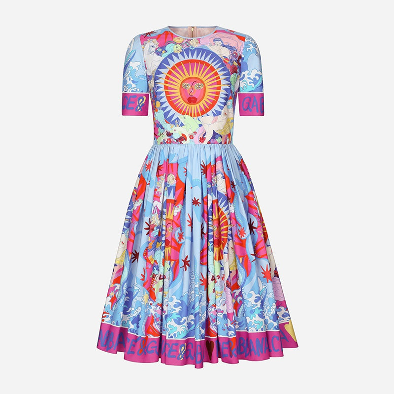 CM-DY000341 Women Elegant European Style Round Neck Short Sleeve Mini Dress