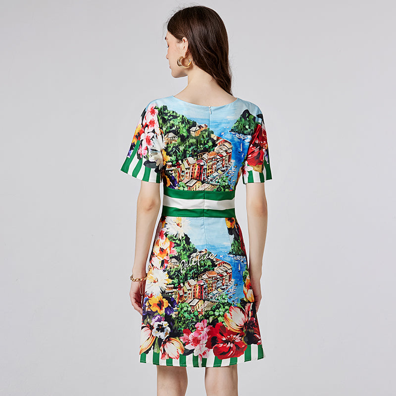 CM-DY000342 Women Elegant European Style Horizontal Collar High Waist Slim Mini Dress