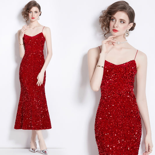 CM-DY000514 Women Elegant European Style Sleeveless High Waist Mermaid Slim Long Dress