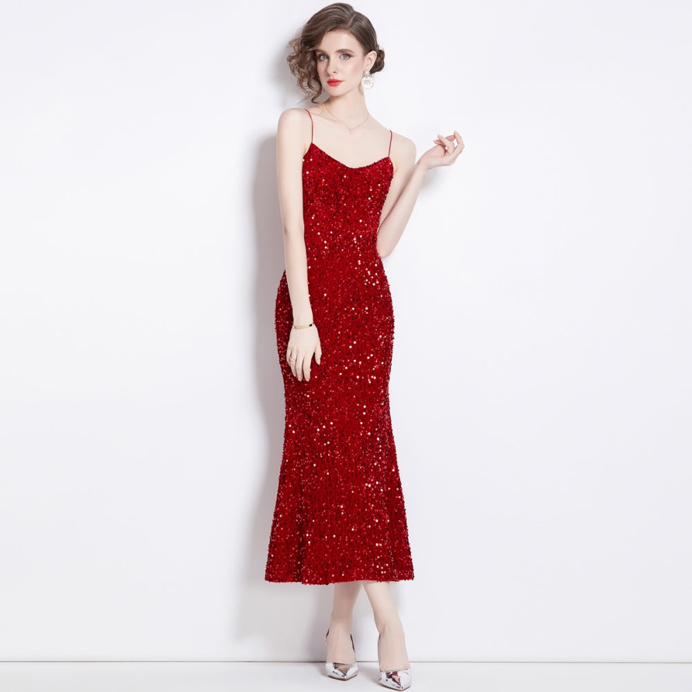 CM-DY000514 Women Elegant European Style Sleeveless High Waist Mermaid Slim Long Dress