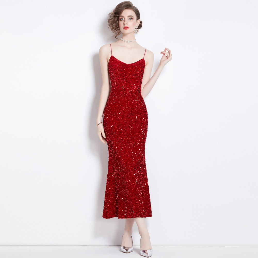 CM-DY000514 Women Elegant European Style Sleeveless High Waist Mermaid Slim Long Dress
