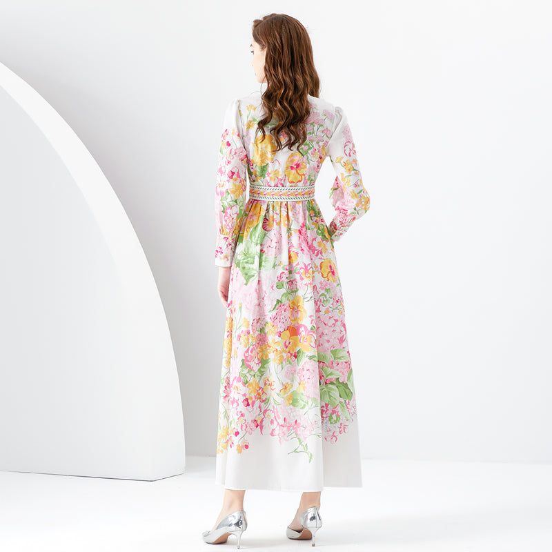 CM-DY001103 Women Retro European Style Stand Collar Long Sleeve Maxi Dress