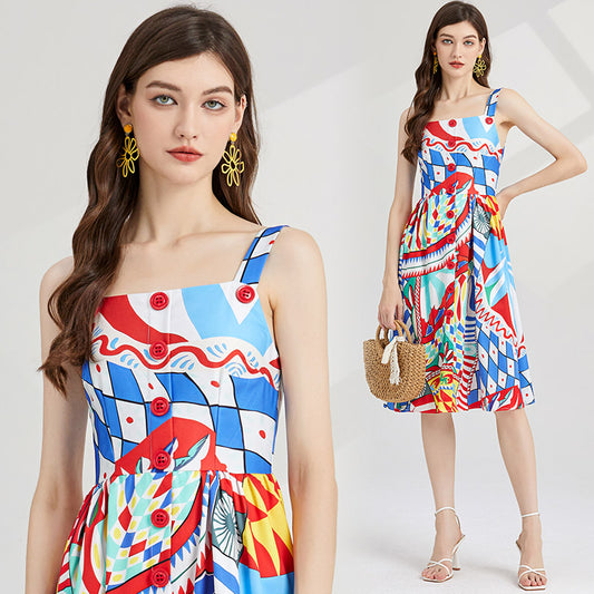 CM-DY001403 Women Casual European Style Sleeveless High Waist Slim Midi Dress