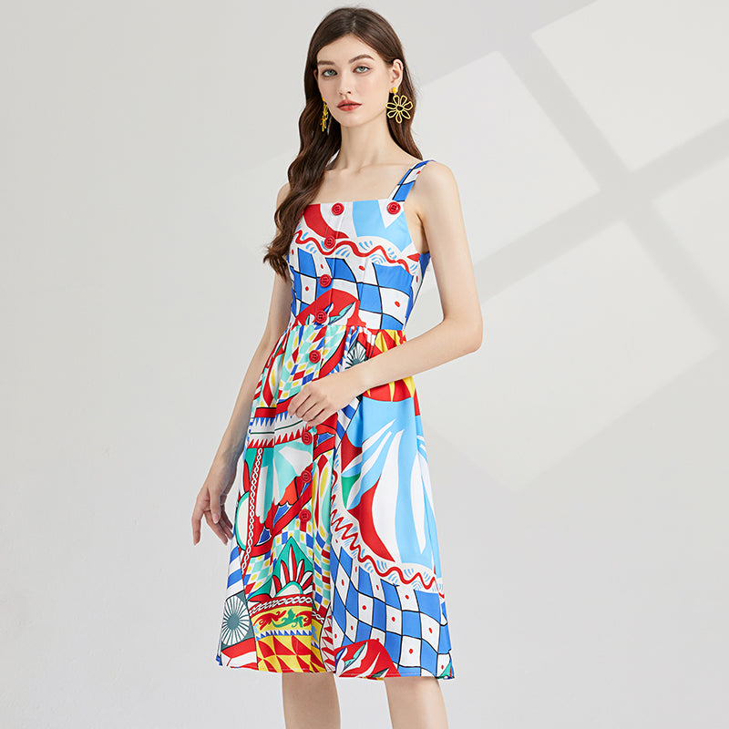 CM-DY001403 Women Casual European Style Sleeveless High Waist Slim Midi Dress