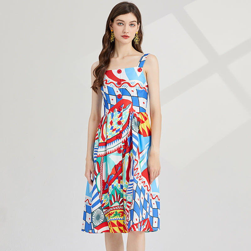 CM-DY001403 Women Casual European Style Sleeveless High Waist Slim Midi Dress