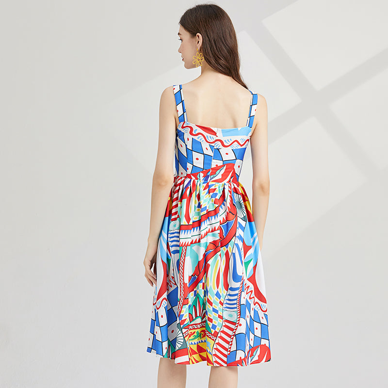 CM-DY001403 Women Casual European Style Sleeveless High Waist Slim Midi Dress