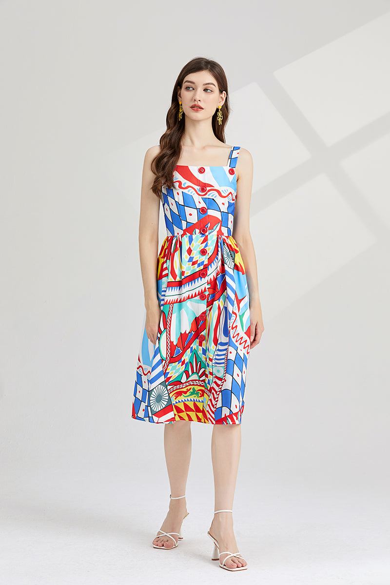 CM-DY001403 Women Casual European Style Sleeveless High Waist Slim Midi Dress