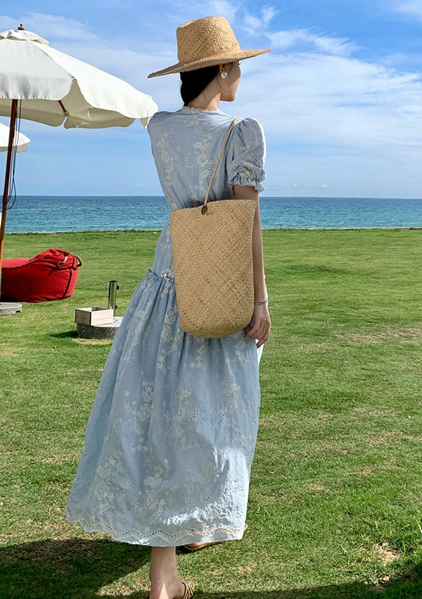 CM-DY001416 Women Trendy Bohemian Style Embroidery Short Sleeve Ruffle Dress