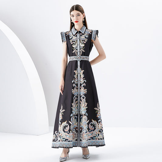 CM-DY001947 Women Elegant European Style Doll Collar Sleeveless Long Dress