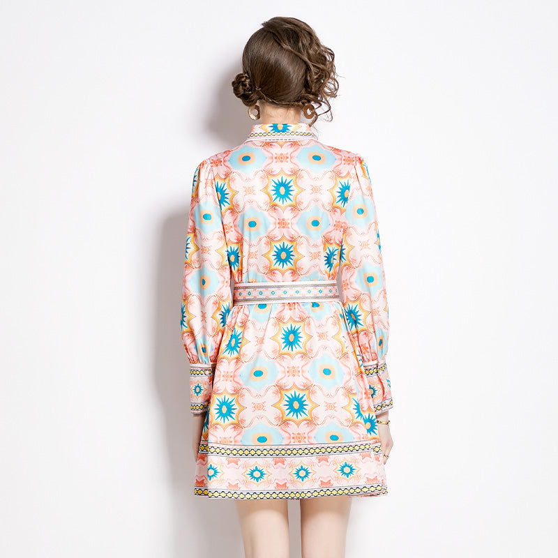 CM-DY002804 Women Elegant European Style Shirt Collar Long Sleeve Slim Mini Dress