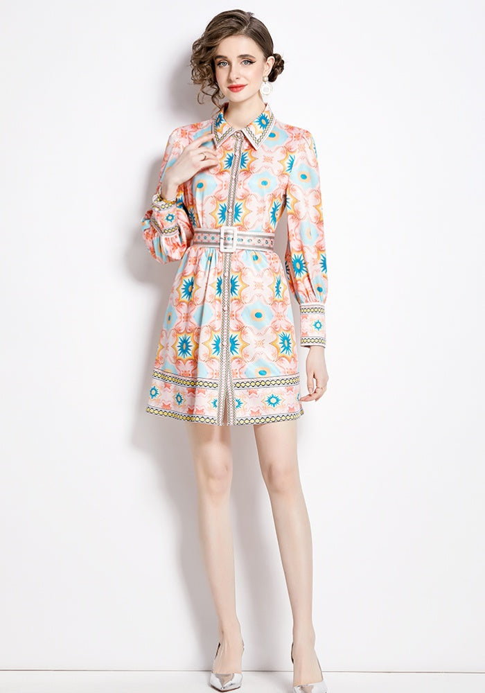 CM-DY002804 Women Elegant European Style Shirt Collar Long Sleeve Slim Mini Dress