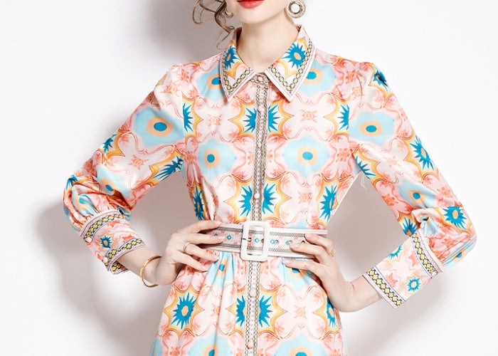 CM-DY002804 Women Elegant European Style Shirt Collar Long Sleeve Slim Mini Dress