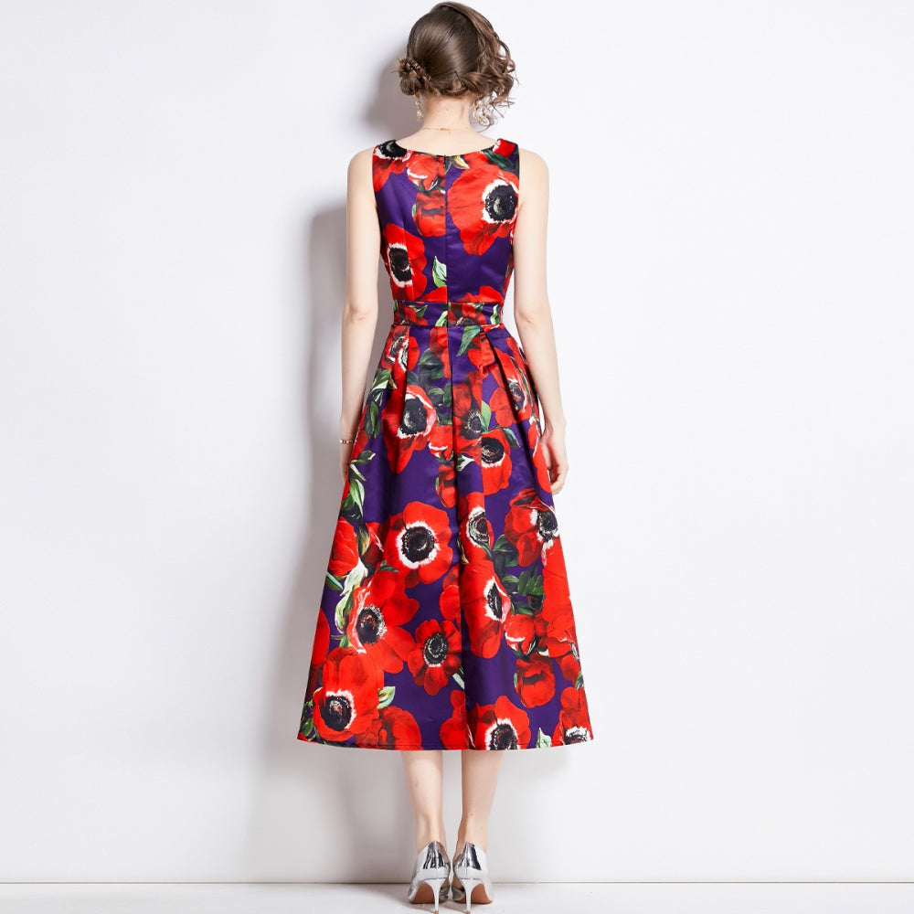 CM-DY003208 Women Elegant European Style Sleeveless High Waist A-Line Dress