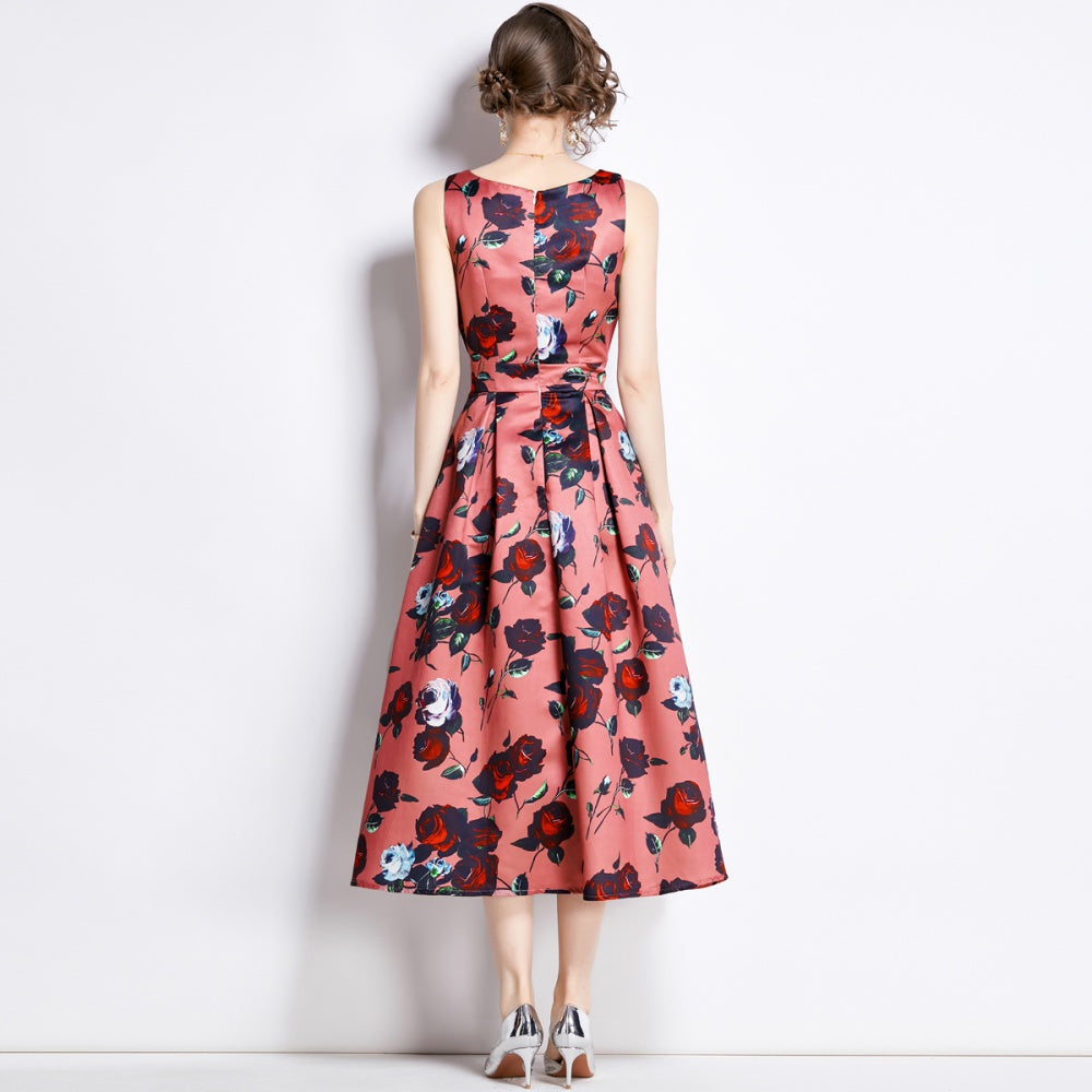 CM-DY003209 Women Elegant European Style Sleeveless Pinched Waist A-Line Dress