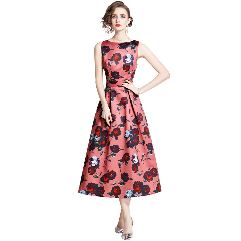 CM-DY003209 Women Elegant European Style Sleeveless Pinched Waist A-Line Dress