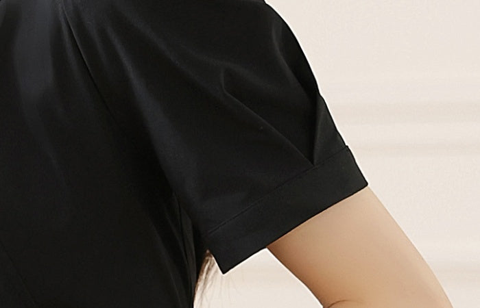 CM-DY006923 Women Elegant Seoul Style Square Neckline Short Sleeve Mid-Length Dress - Black