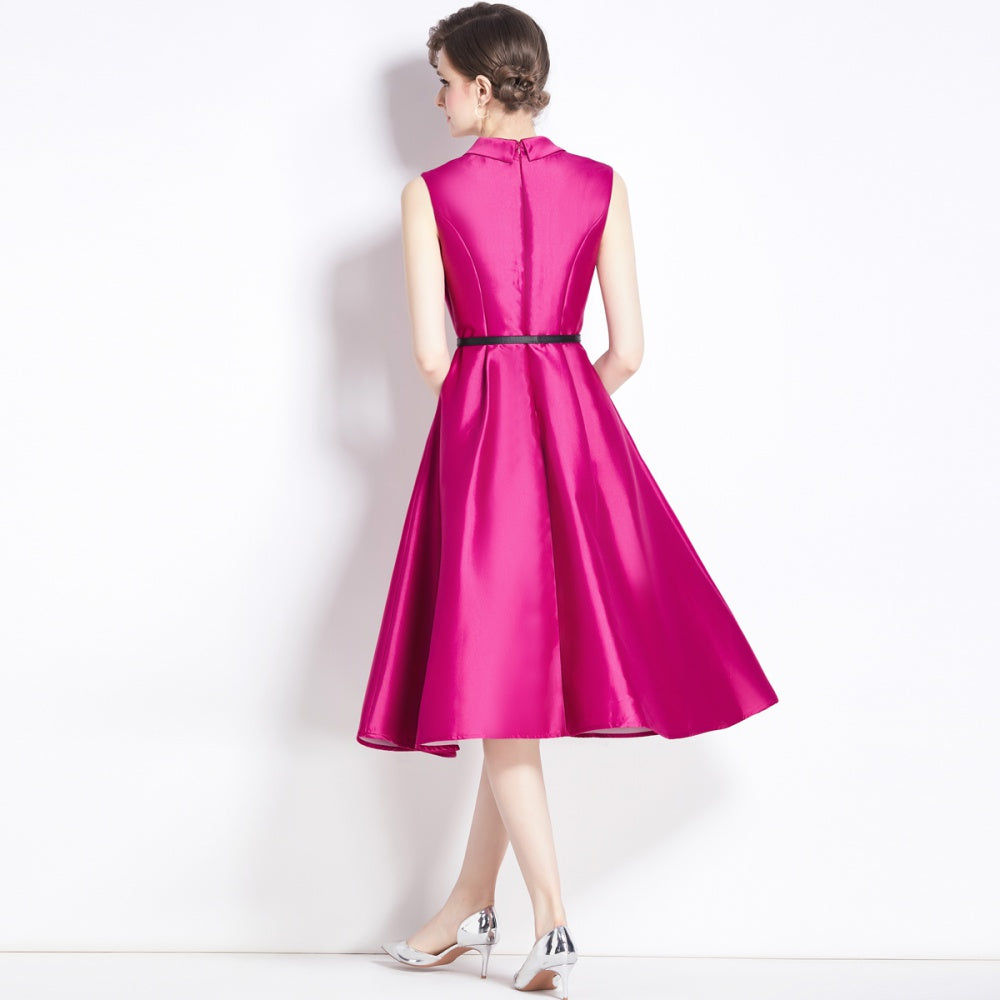 CM-DY007692 Women Elegant European Style V-Neck Sleeveless Slim Dress  - Rose Red