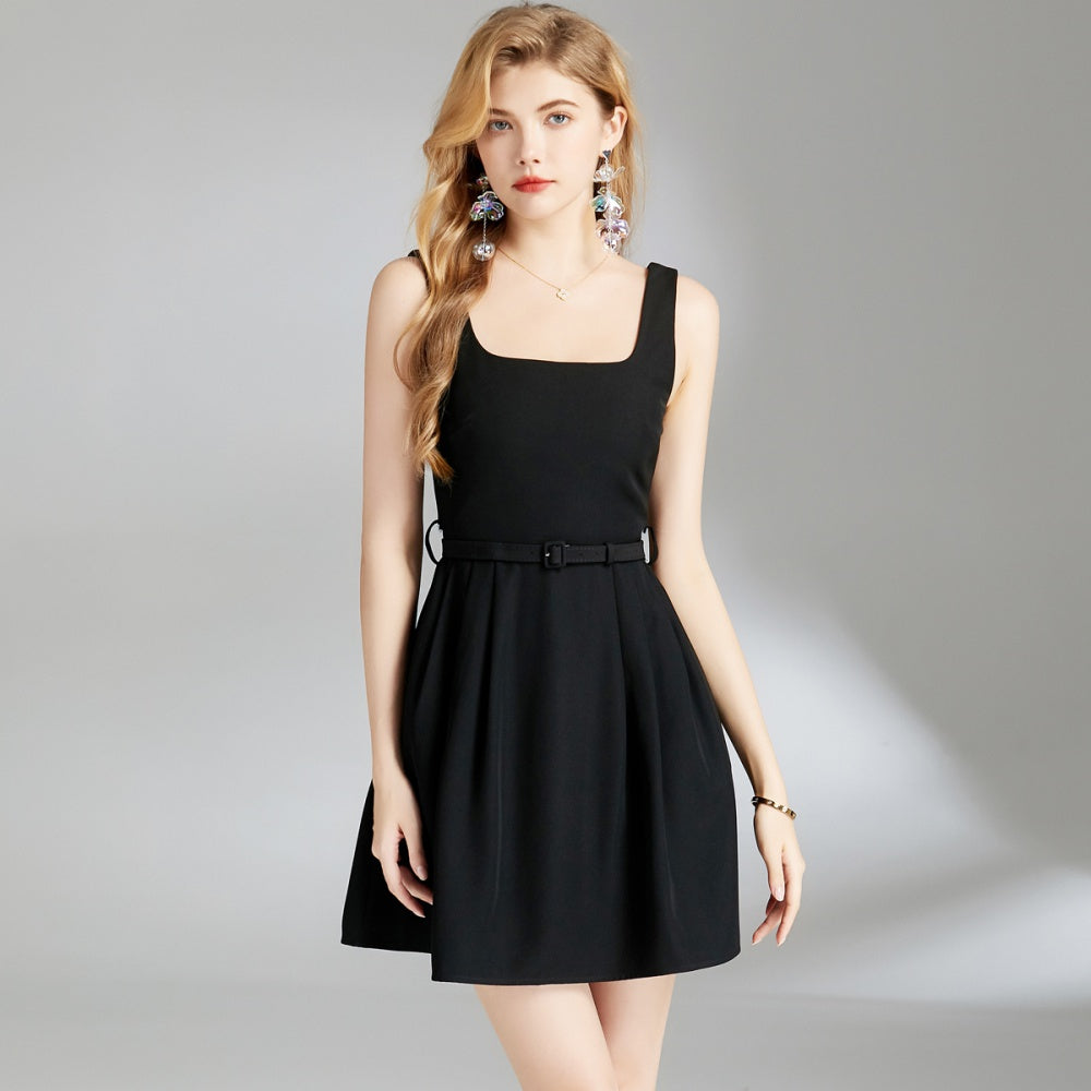 CM-DY009849 Women Elegant European Style Sleeveless Strap Mini Dress - Black