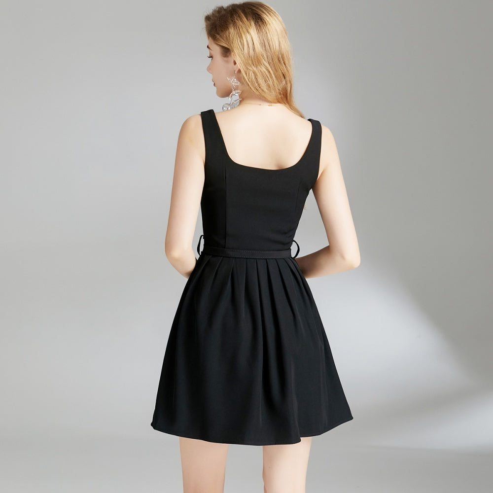 CM-DY009849 Women Elegant European Style Sleeveless Strap Mini Dress - Black
