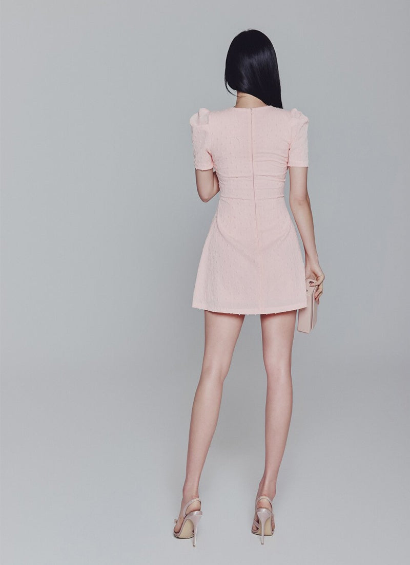 CM-DY010966 Women Elegant Seoul Style V-Neck Short Sleeve Slim Mini Dress - Pink