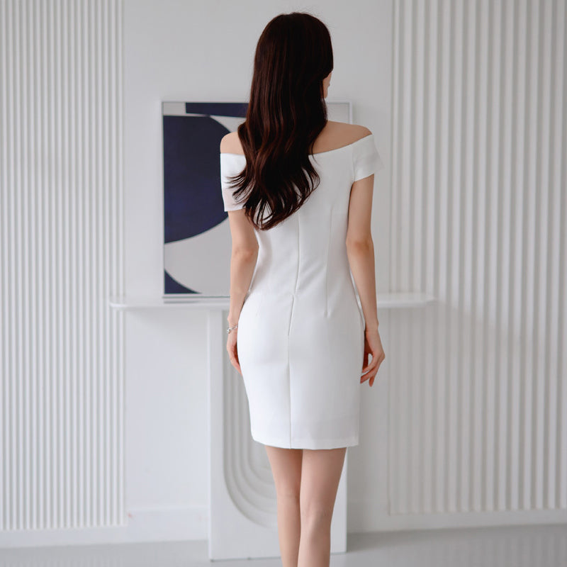 CM-DY010969 Women Elegant Seoul Style Strapless Short Sleeve Mini Dress - White