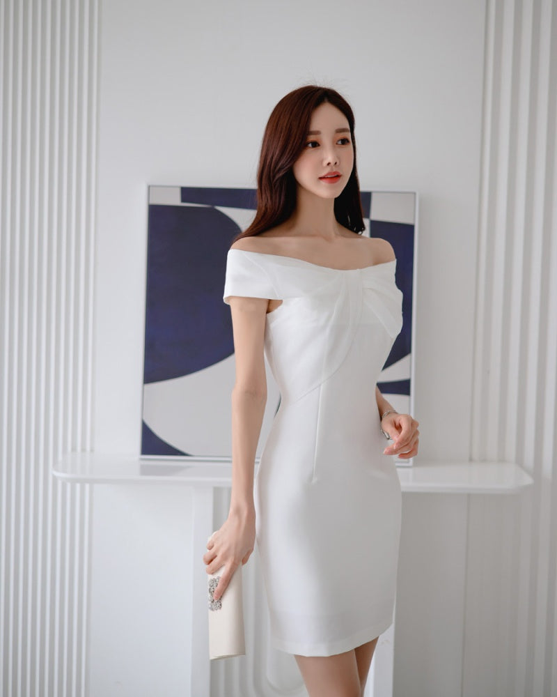 CM-DY010969 Women Elegant Seoul Style Strapless Short Sleeve Mini Dress - White