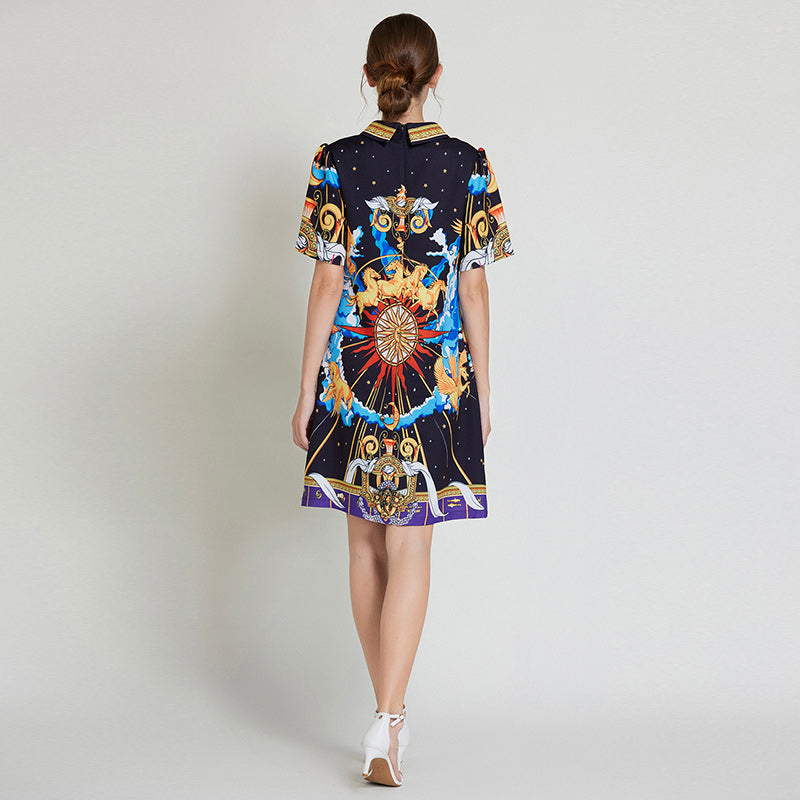 CM-DY010973 Women Elegant European Style Doll Collar Short Sleeve A-Line Slim Mini Dress