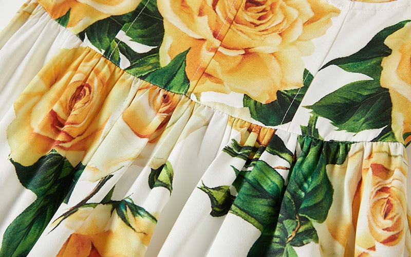 CM-DY012101 Women Elegant European Style Floral Print Square Neck Sleeveless Maxi Dress - Yellow