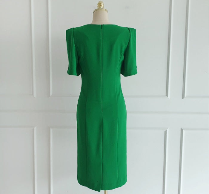 CM-DY014563 Women Casual Seoul Style V-Neck Short Sleeve Midi Dress - Green