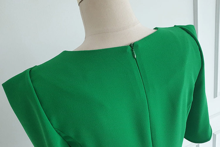 CM-DY014563 Women Casual Seoul Style V-Neck Short Sleeve Midi Dress - Green