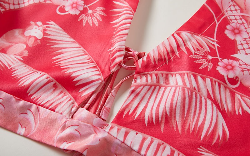 CM-SY015748 Women Trendy Bohemian Style Halter Neckline Long Sleeve Cropped Top With High Waist Skirt - Set