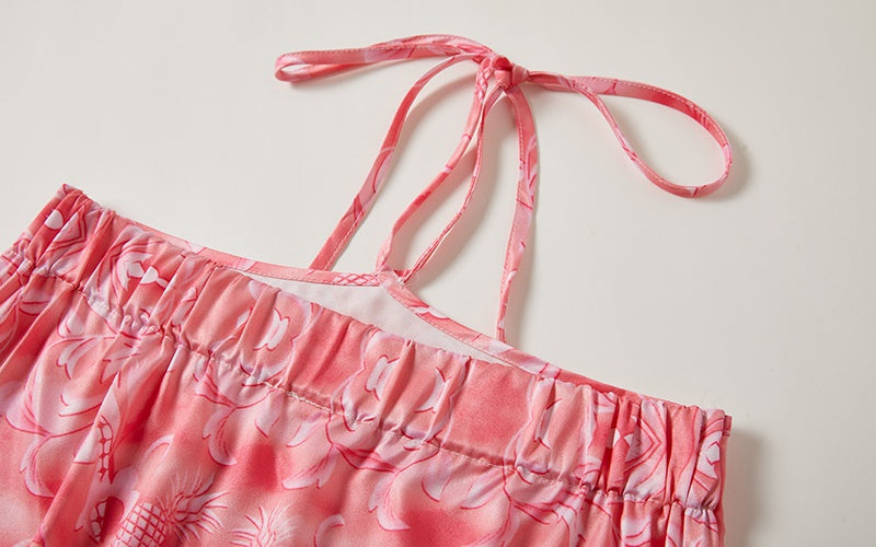 CM-SY015748 Women Trendy Bohemian Style Halter Neckline Long Sleeve Cropped Top With High Waist Skirt - Set