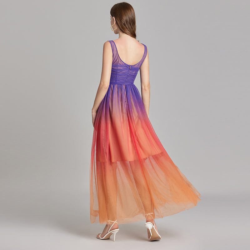 CM-DY015750 Women Elegant European Style Double Gauze Sleeveless High Waist Slim Dress