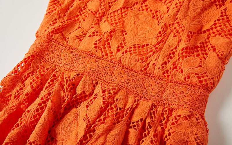 CM-DY015751 Women Elegant European Style V-Neck Sleeveless Lace Dress - Orange