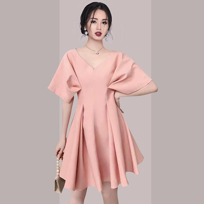 CM-DY016414 Women Elegant European Style V-Neck Batwing Sleeve Mini Dress