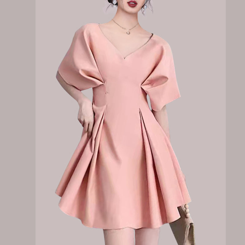 CM-DY016414 Women Elegant European Style V-Neck Batwing Sleeve Mini Dress