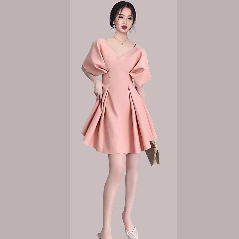 CM-DY016414 Women Elegant European Style V-Neck Batwing Sleeve Mini Dress