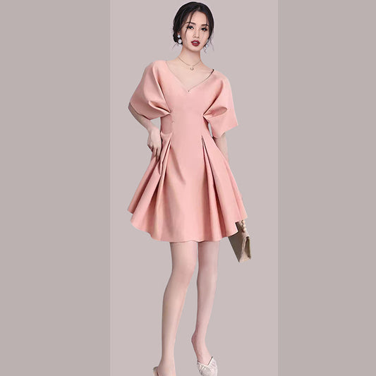 CM-DY016414 Women Elegant European Style V-Neck Batwing Sleeve Mini Dress