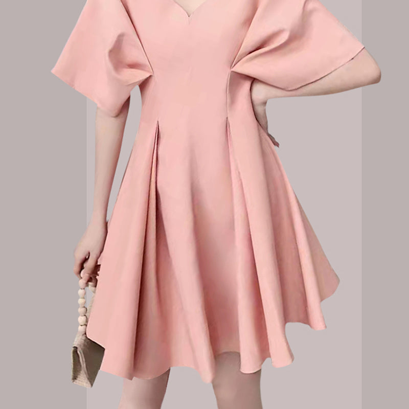 CM-DY016414 Women Elegant European Style V-Neck Batwing Sleeve Mini Dress