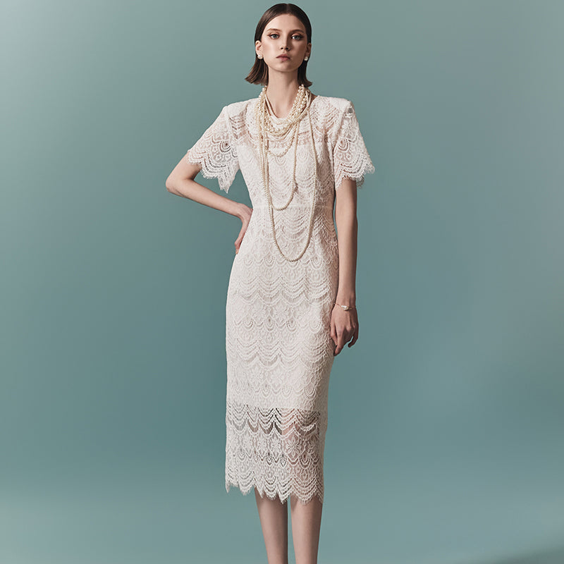 CM-DY016766 Women Elegant Seoul Style Round Neck Short Sleeve Midi Dress