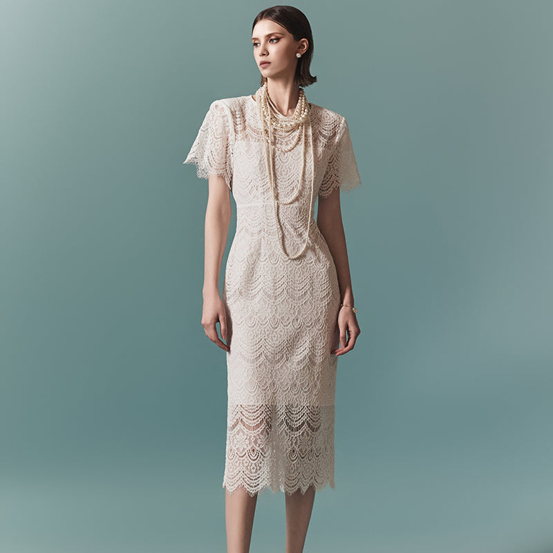 CM-DY016766 Women Elegant Seoul Style Round Neck Short Sleeve Midi Dress